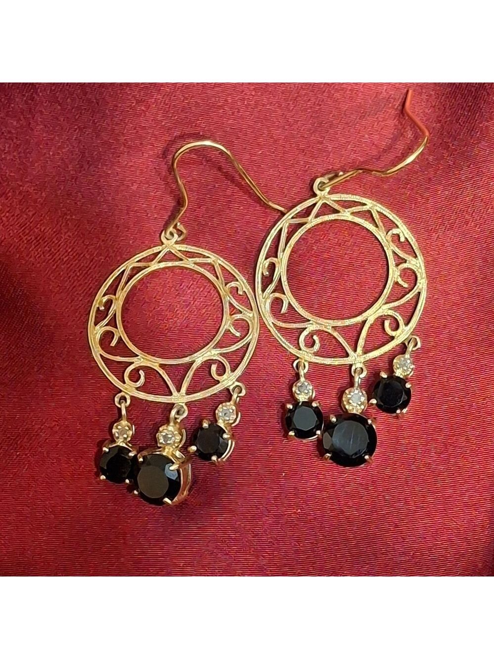 Gold Over Sterling Silver 925 and Black Amethyst and Diamond Dangle Earrings - Picture 8 of 9